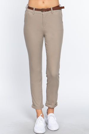 - Cotton-span Twill Belted Long Pants - 8 colors - womens pants at TFC&H Co.