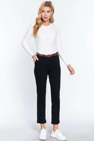 - Cotton-span Twill Belted Long Pants - 8 colors - womens pants at TFC&H Co.