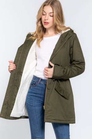 - Fleece Lined Fur Hoodie Utility Jacket - 4 colors - womens jacket at TFC&H Co.