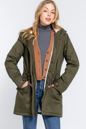 Olive L - Fleece Lined Fur Hoodie Utility Jacket - 4 colors - womens jacket at TFC&H Co.