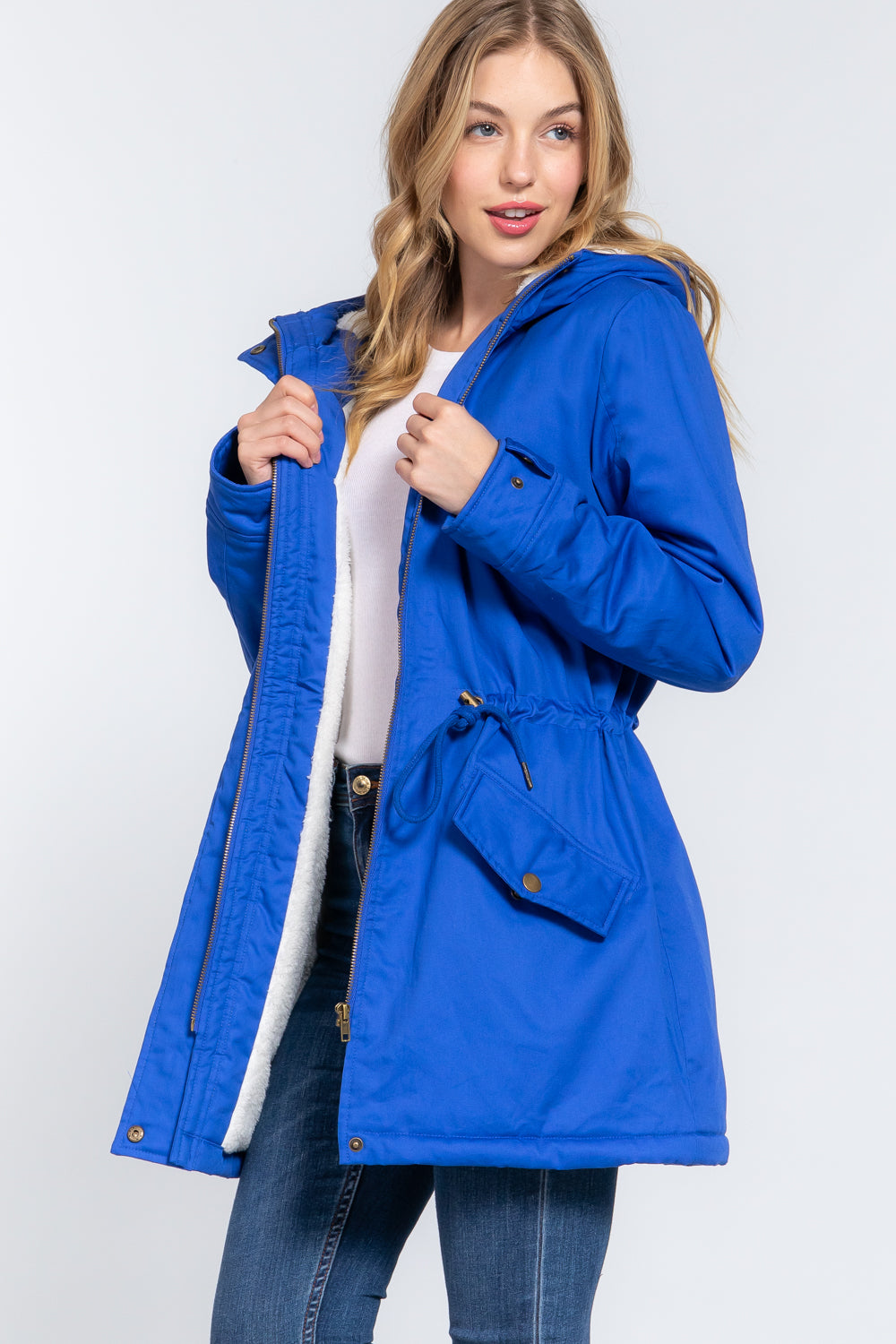 Royal L - Fleece Lined Fur Hoodie Utility Jacket - 4 colors - womens jacket at TFC&H Co.