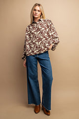 Mocha - Floral Print Button Down Blouse - 3 colors - womens blouse at TFC&H Co.