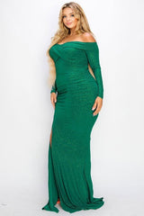 Hunter Green - Voluptuous (+) Plus Long Sleeve Off Shoulder Maxi Night Party Dress - 5 colors - womens dress at TFC&H Co.