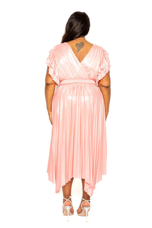 - Voluptuous (+) Plus Pleated Flutter Sleeve Holiday Attire Dress - womens dress at TFC&H Co.
