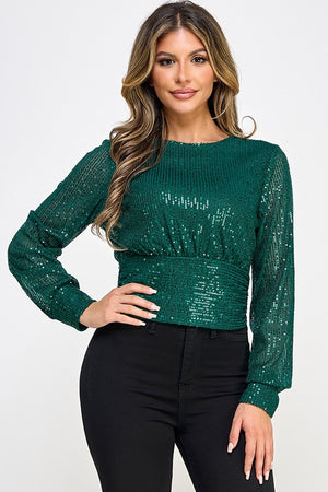 Emerald Green - Sequin Long Sleeve Band Bottom Top - 3 colors - womens shirt at TFC&H Co.