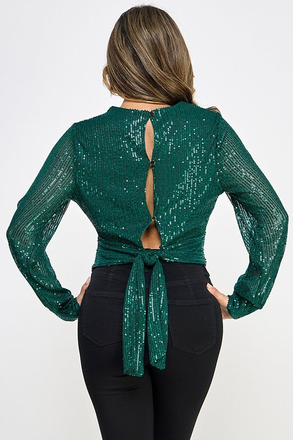 - Sequin Long Sleeve Band Bottom Top - 3 colors - womens shirt at TFC&H Co.