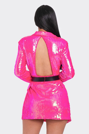 - Pearl Belted Sequin Blazer Mini Party Dress - 2 colors - womens dress at TFC&H Co.