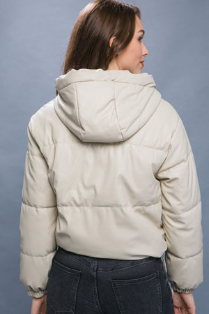 - Pu Faux Leather Zipper Hooded Women's Puffer Jacket - 5 colors - womens coat at TFC&H Co.