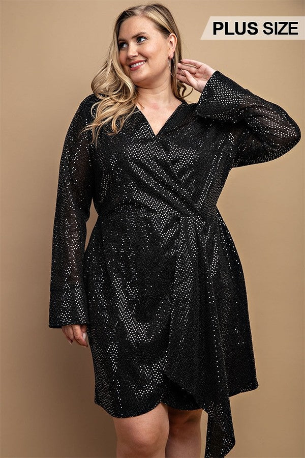Black - Metallic Wrap Dress With Split Cuff And Snap Buttons - 2 colors - womens dress at TFC&H Co.