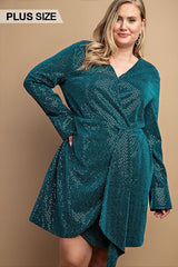 Tempo Teal - Metallic Wrap Dress With Split Cuff And Snap Buttons - 2 colors - womens dress at TFC&H Co.