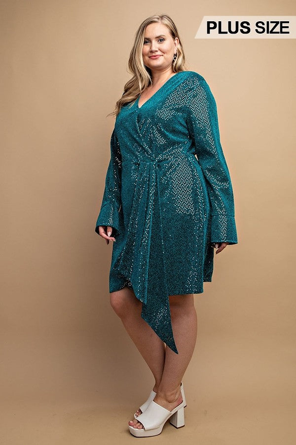 - Metallic Wrap Dress With Split Cuff And Snap Buttons - 2 colors - womens dress at TFC&H Co.