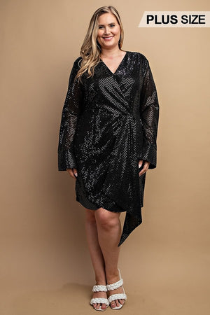 - Metallic Wrap Dress With Split Cuff And Snap Buttons - 2 colors - womens dress at TFC&H Co.