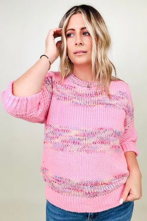 Multicolor Striped 3/4 Sleeve Loose Knit Sweater - Sweaters at TFC&H Co.