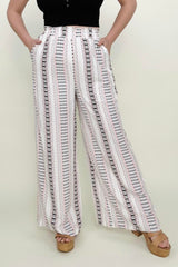 BEIGE - Geo Stripe Smocked Waist Wide Leg Pants - Ships from The US - womens Pants at TFC&H Co.