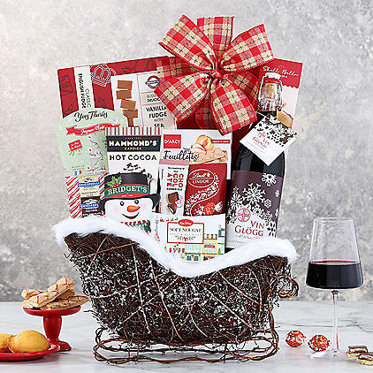 7 11 14 - Vin Glogg Winter Wine Sleigh: Gourmet Wine Basket - Gift basket at TFC&H Co.