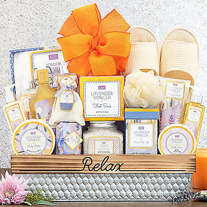 Relax: Lavender Vanilla Spa Gift Basket - Bath & Body Gift Sets at TFC&H Co.