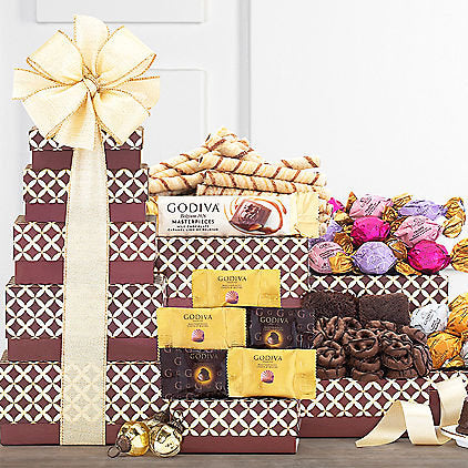 - Godiva Treasures: Premium Chocolate Gift Tower - Gift basket at TFC&H Co.