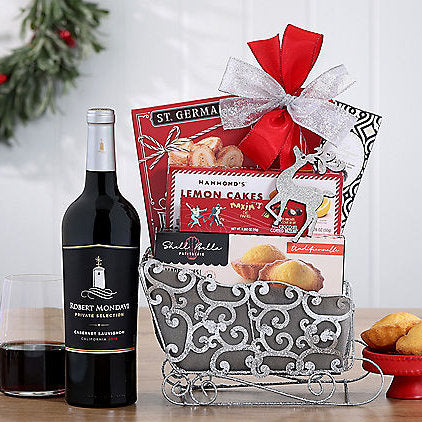 - Mondavi Cabernet: Holiday Wine Sleigh Basket - Gift basket at TFC&H Co.