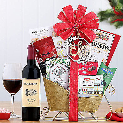 - Duckhorn Merlot: Holiday Wine Sleigh Basket - Gift basket at TFC&H Co.