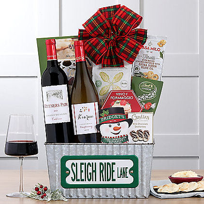 - Sleigh Ride Lane Duet: Gourmet Wine Basket - Gift basket at TFC&H Co.