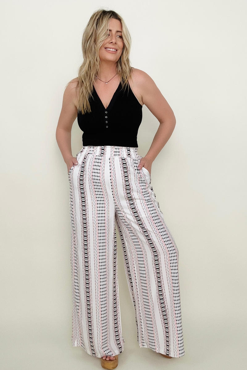 Geo Stripe Smocked Waist Wide Leg Pants - Ships from The US - women's Pants at TFC&H Co.