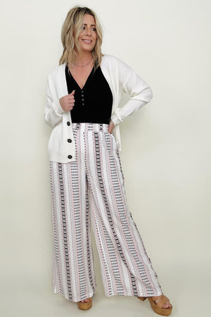 Geo Stripe Smocked Waist Wide Leg Pants - Ships from The US - women's Pants at TFC&H Co.
