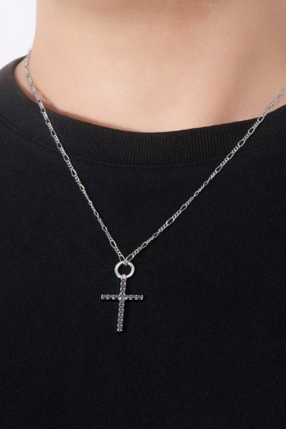 Moissanite Cross Pendant Platinum-Plated Necklace - necklace at TFC&H Co.