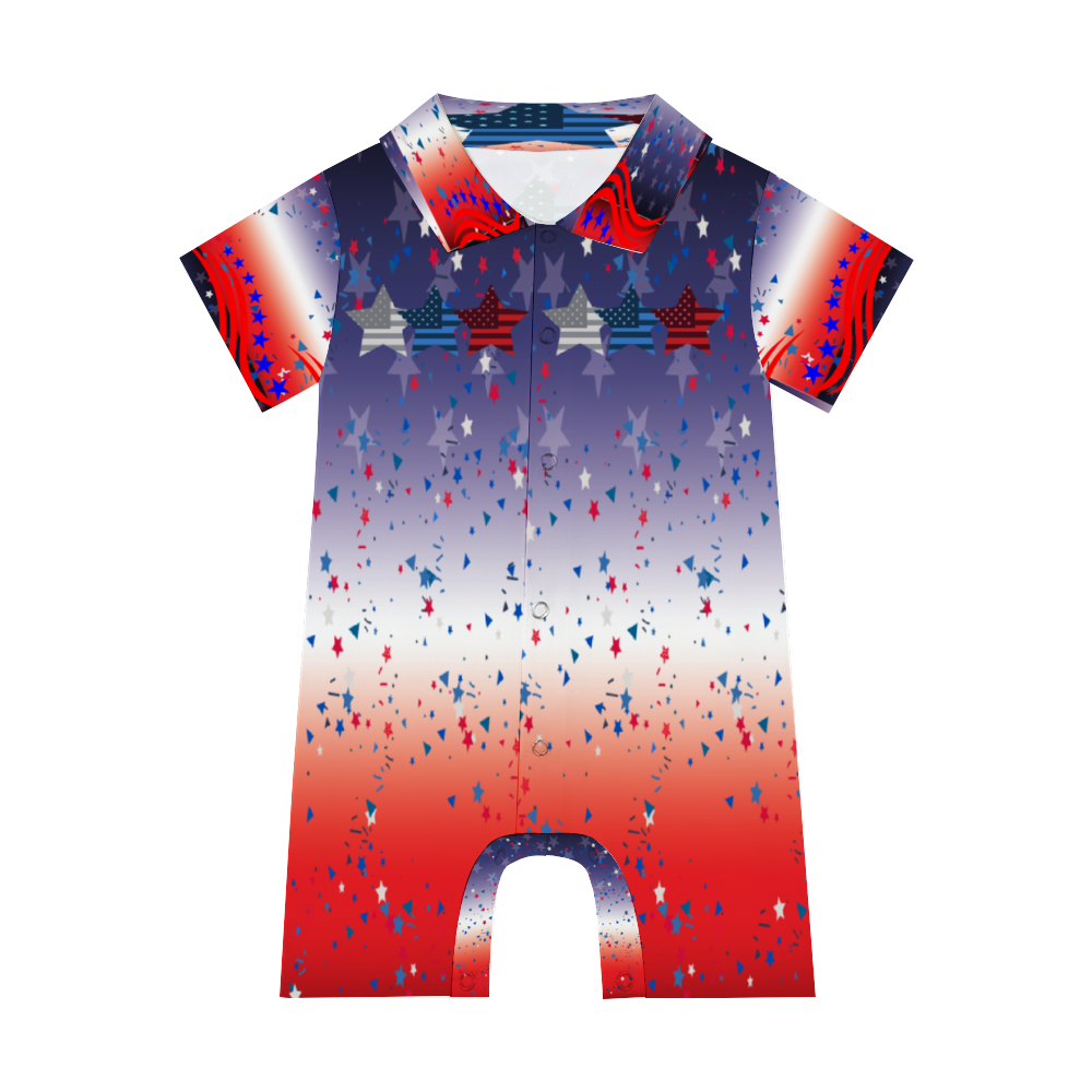Ombre Star Flag Infant Baby Short Sleeves Button Romper - infant romper at TFC&H Co.