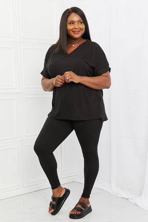 - Zenana Self Love Full Size Brushed DTY Microfiber Lounge Set in Black - Ships from The USA - womens pants set at TFC&H Co.