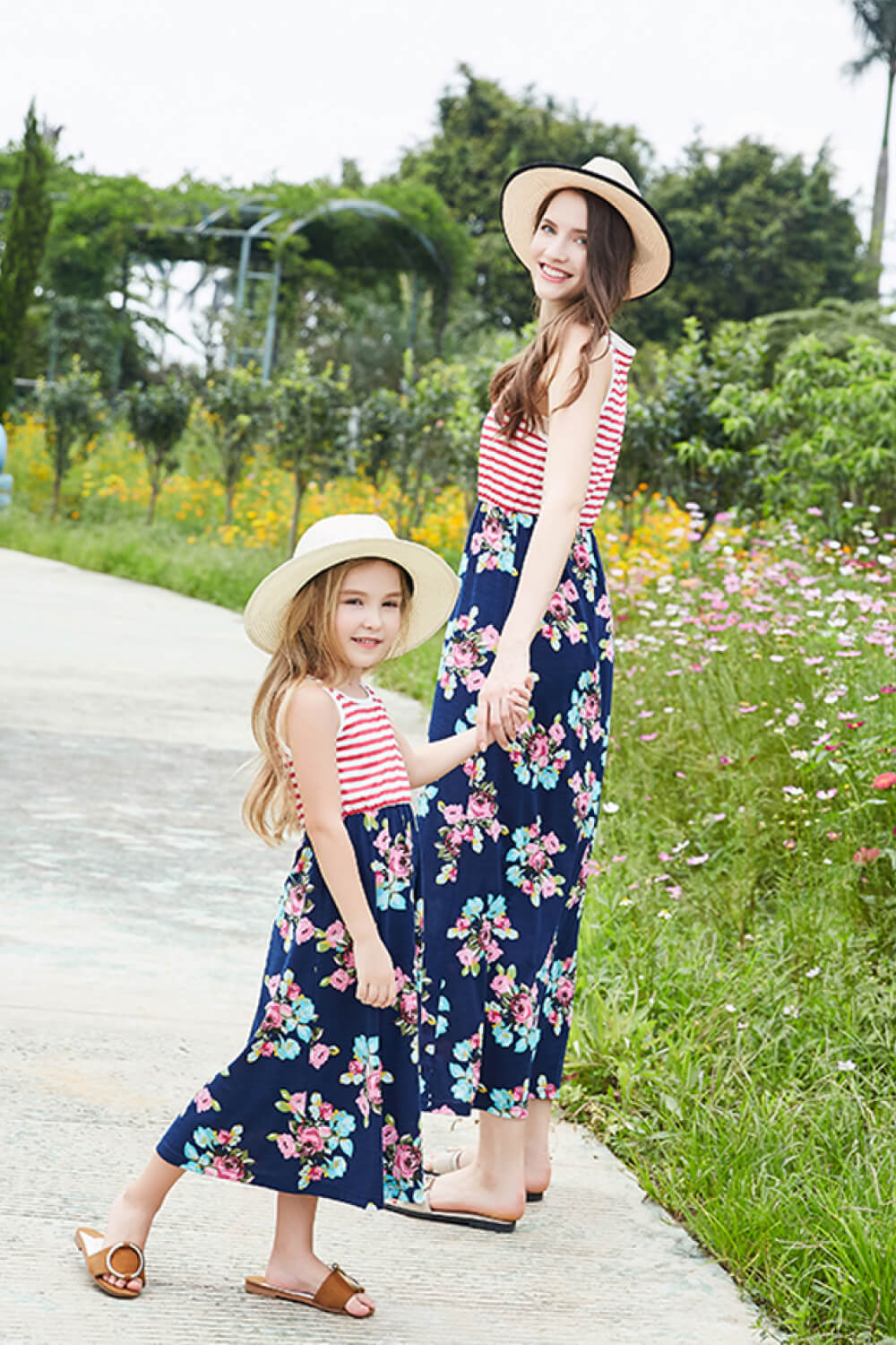 - Girls Striped Floral Sleeveless Dress - Mommy & Me - girls dress at TFC&H Co.