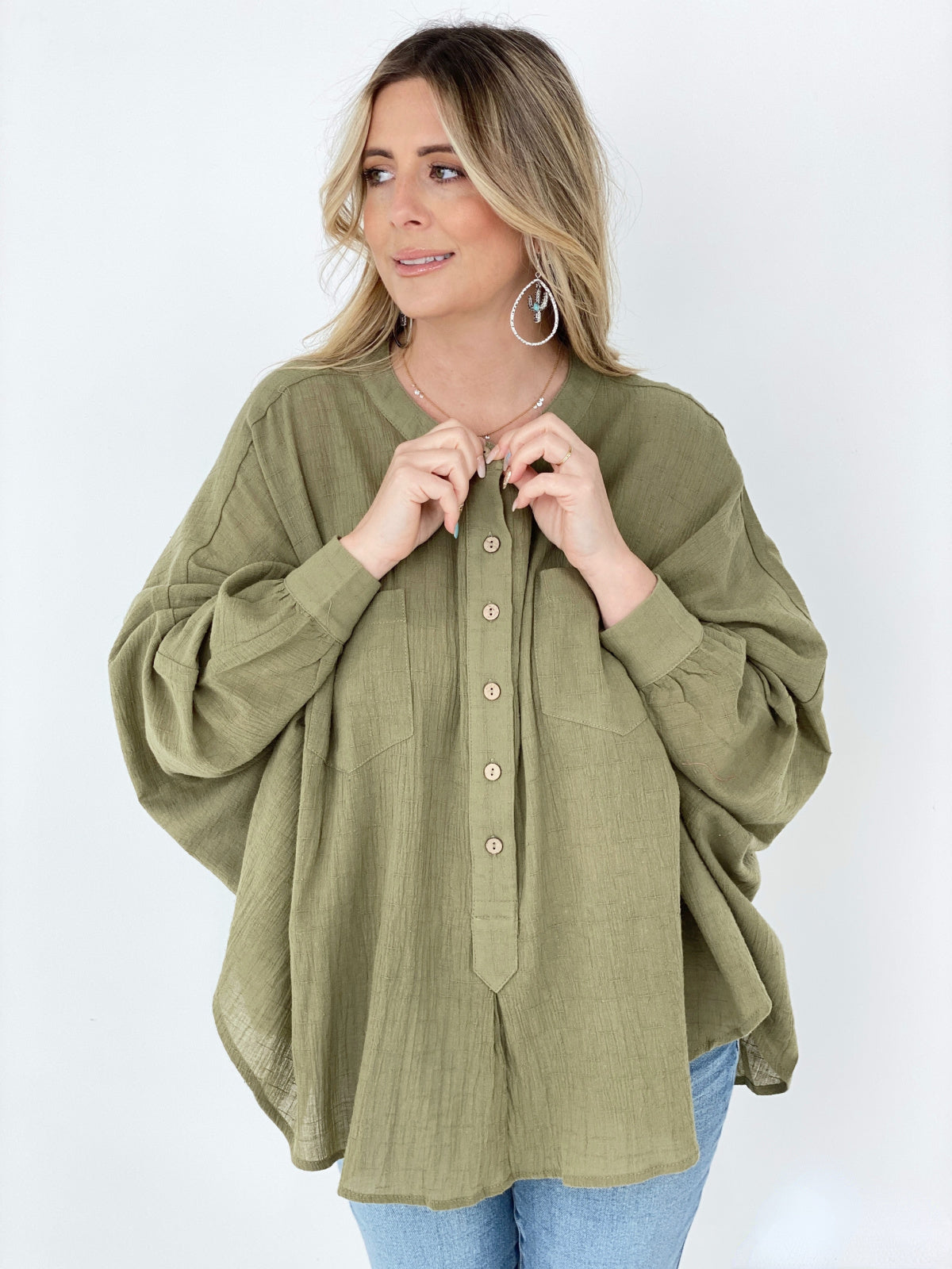 - Easel Textured Cotton Linen Oversized Top - Ships from The US - womens blouse at TFC&H Co.