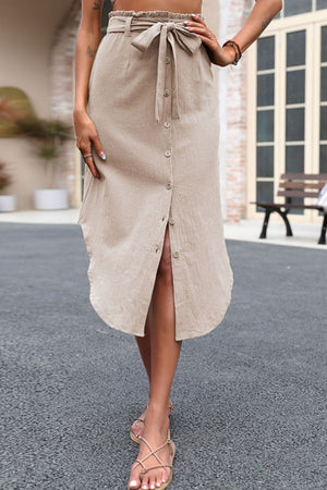Tie Belt Frill Trim Buttoned Skirt - 2 colors - women's skirt at TFC&H Co.
