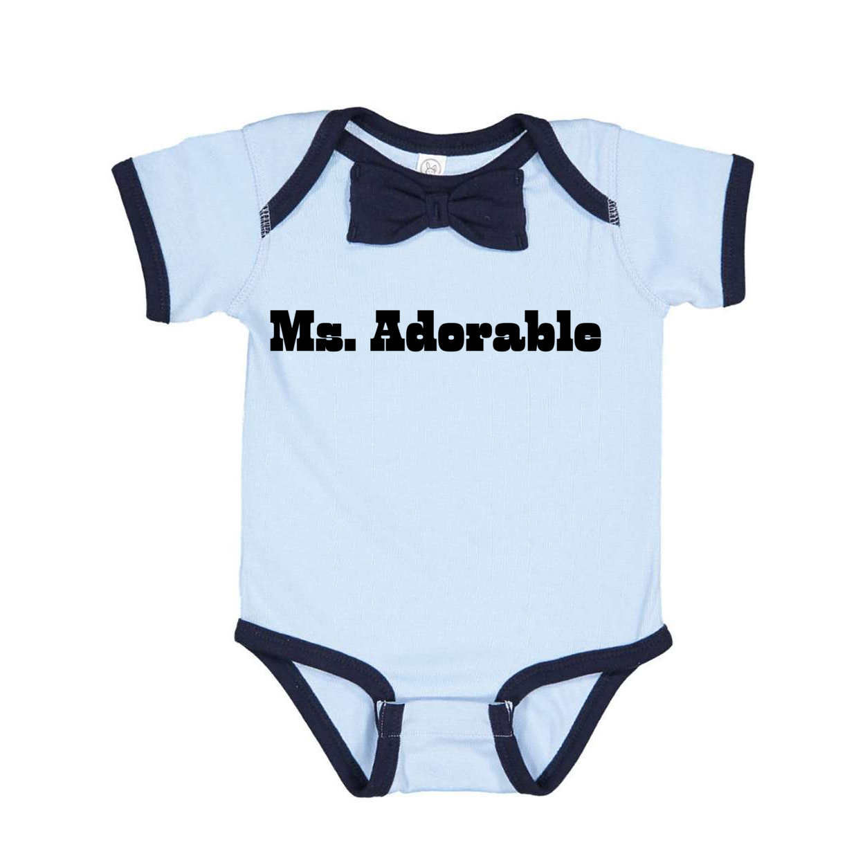 LIGHT BLUE/ NAVY - Ms. Adorable Baby Rib Bow Tie Bodysuit - Ships from The US - infant onesie at TFC&H Co.