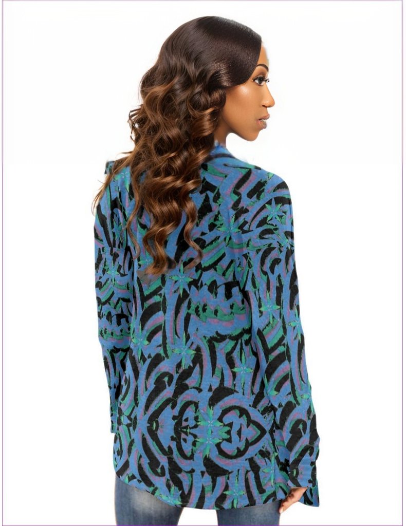 Abstract Blue Womens Cardigan With Long Sleeve - women's cardigan at TFC&H Co.