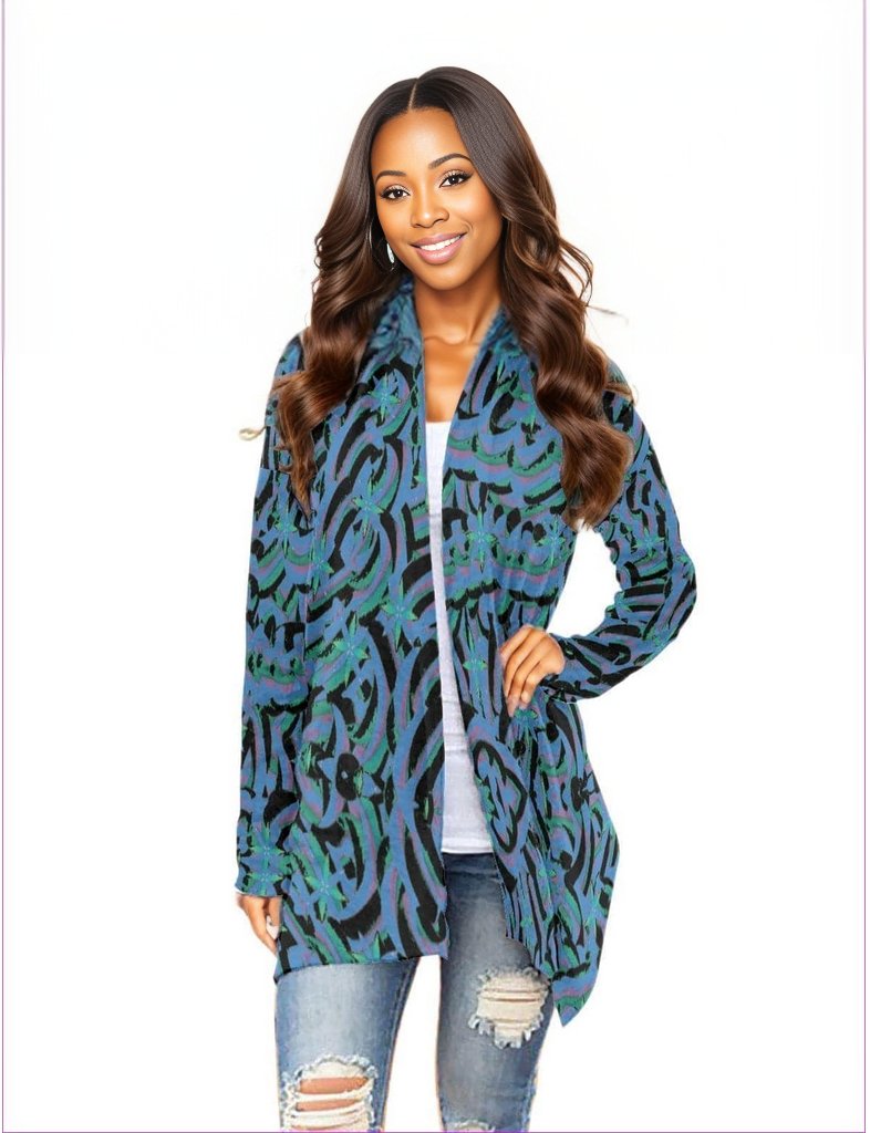 Blue Abstract Blue Womens Cardigan With Long Sleeve - women's cardigan at TFC&H Co.