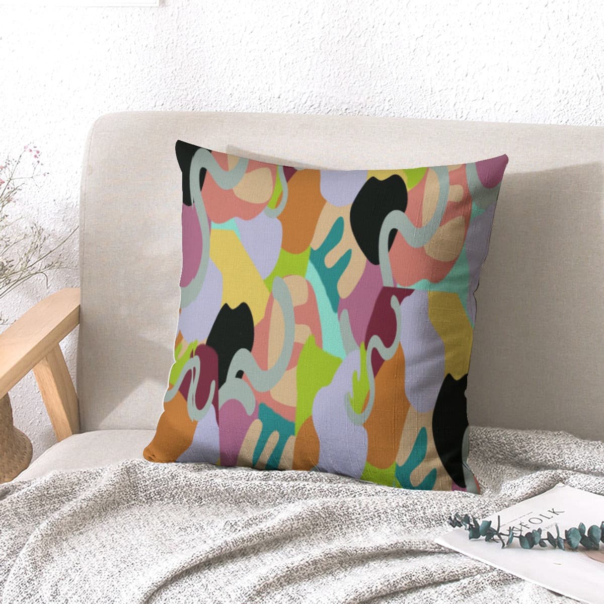 MULTI-COLORED Abstract Wild Couch pillow with pillow Inserts | linen type fabric Ma - couch pillow at TFC&H Co.