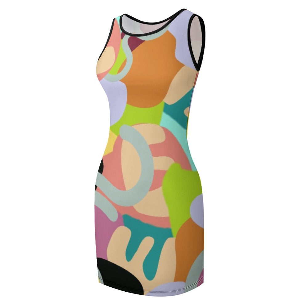MULTI-COLORED - Abstract Wild Temperament Slim Fit Sleeveless Tank Dress - womens dress at TFC&H Co.
