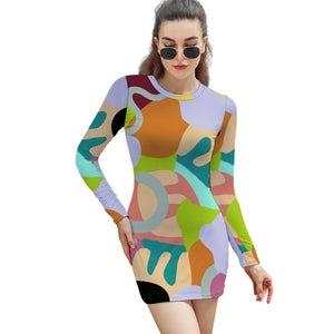 MULTI-COLORED - Abstract Wild Women's Elegant Long Sleeve Skinny Dress - womens dress at TFC&H Co.