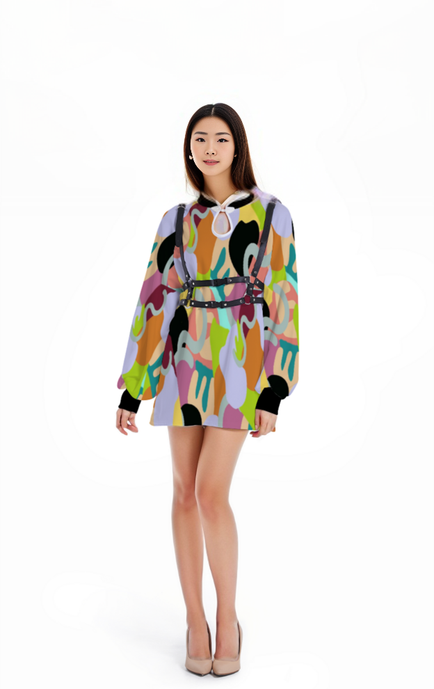 DRESS + BELT - Abstract Wild Women's Long Sleeve Cheongsam Dress - womens dress at TFC&H Co.