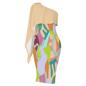 - Abstract Wild Women's Long Sleeve One Shoulder Party Dress - womens dress at TFC&H Co.