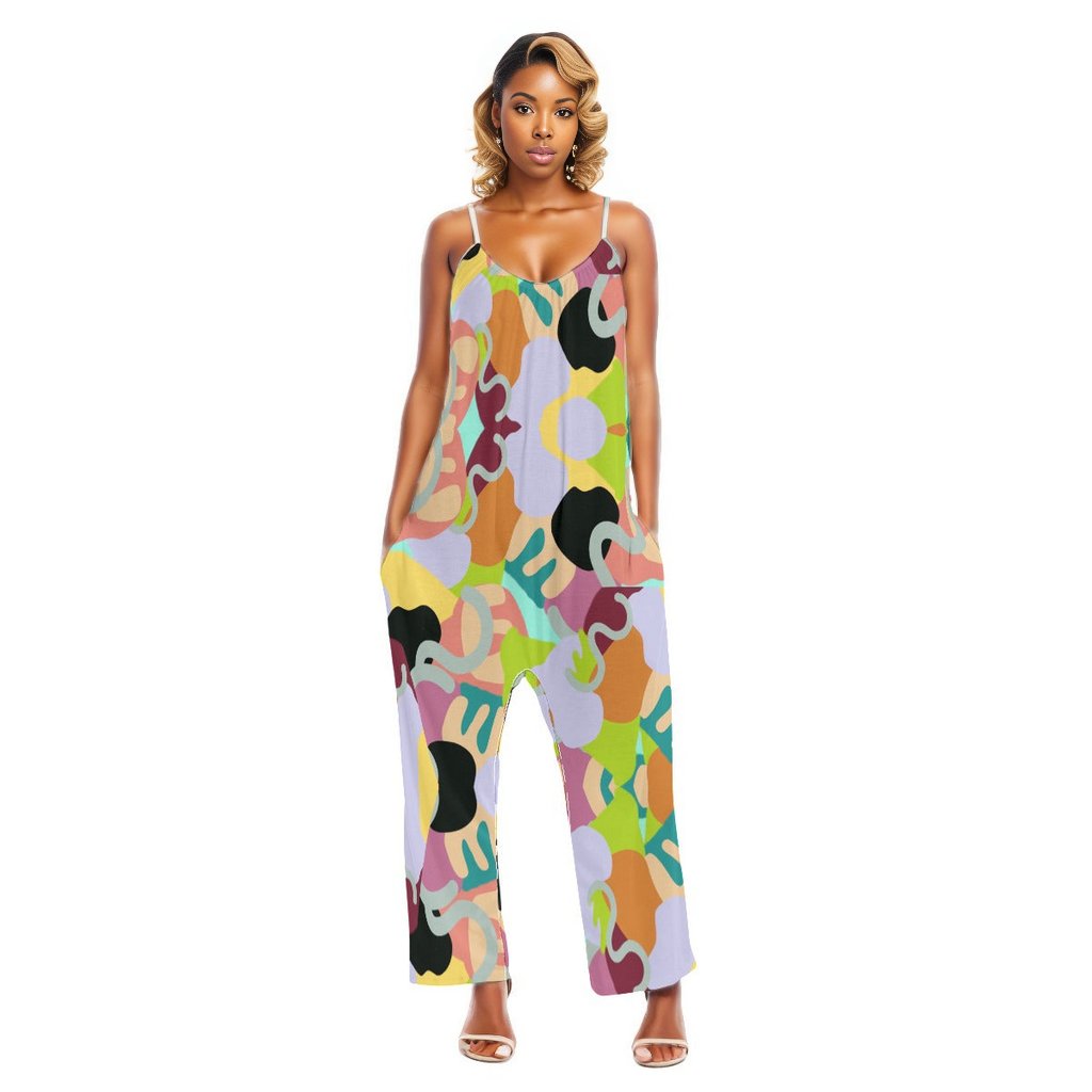 MULTI-COLORED - Abstract Wild Women's Loose Cami Jumpsuit - womens jumpsuit at TFC&H Co.