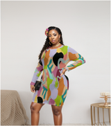 MULTI-COLORED - Abstract Wild Women's Sheer Mesh Dress Voluptuous (+) Plus Size - womens dress at TFC&H Co.