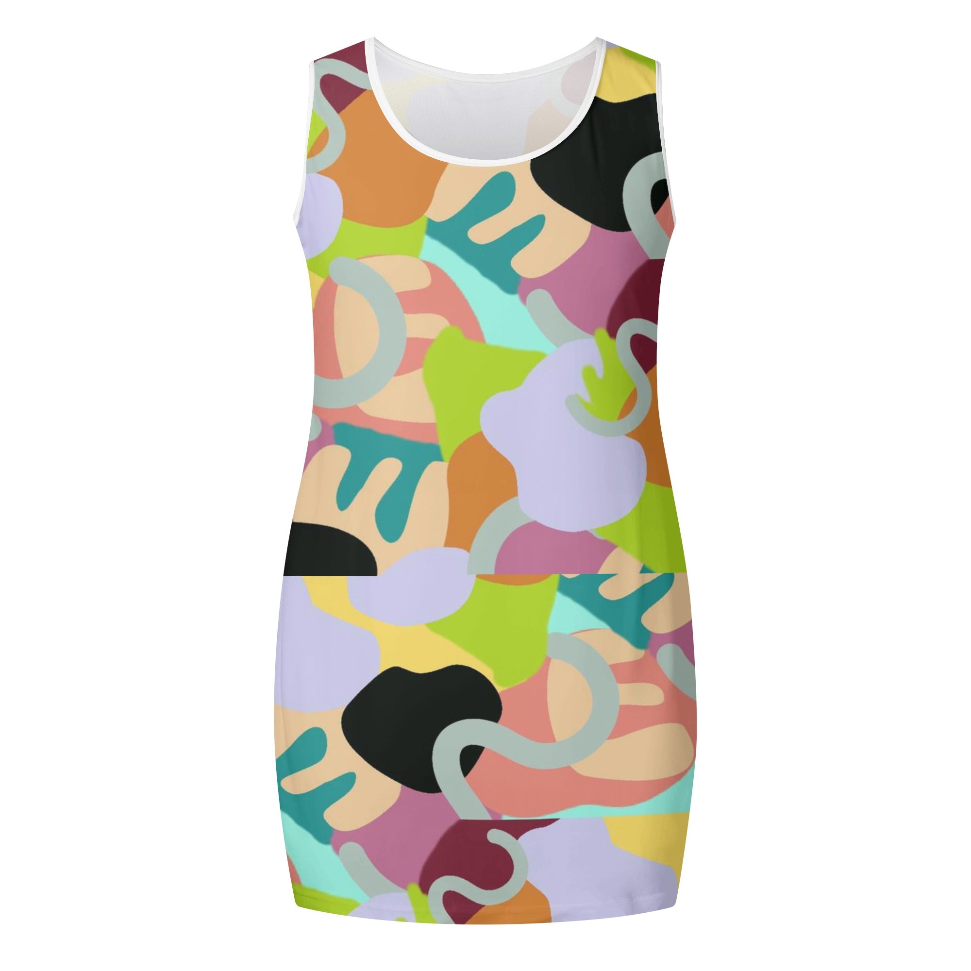 MULTI-COLORED Abstract Wild Women's Sleeveless Mini Dress Voluptuous (+) Plus Size - women's dress at TFC&H Co.