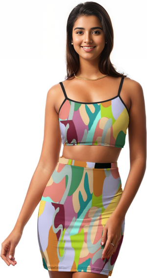 Abstract Wild Women's Sleeveless Top and Short Skirt Set - women's top & skirt set at TFC&H Co.
