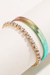 GOLD ONE SIZE Gradient Herringbone Chain Two-Piece Bracelet Set - bracelet at TFC&H Co.
