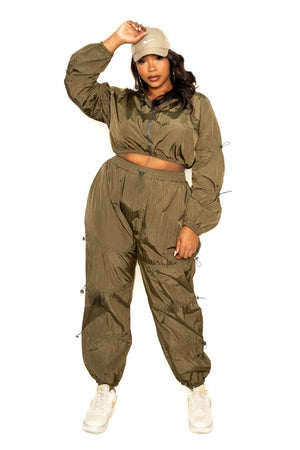 - Active Zip Up Set With Cord Lock Detail Voluptuous (+) Plus Size - 2 colors - Ships from The US - womens top & pants set at TFC&H Co.