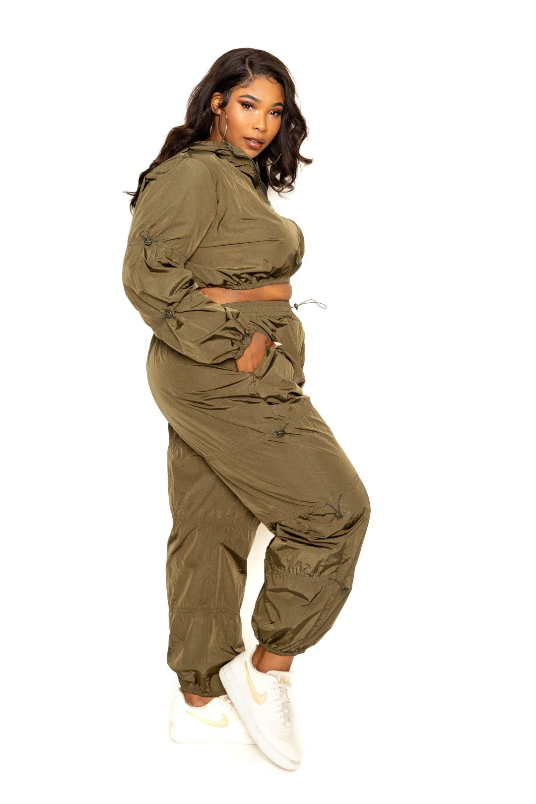 - Active Zip Up Set With Cord Lock Detail Voluptuous (+) Plus Size - 2 colors - Ships from The US - womens top & pants set at TFC&H Co.