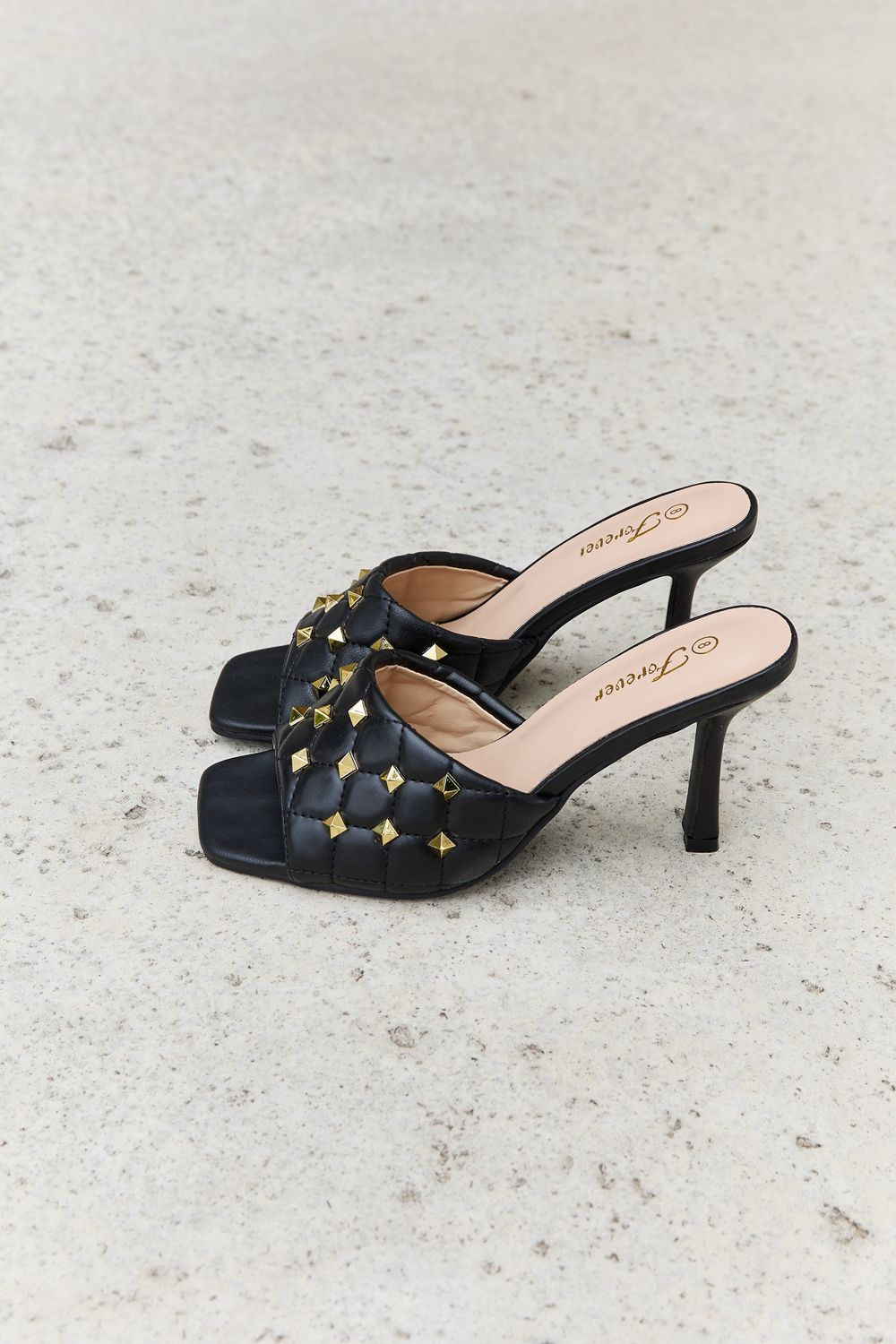 Forever Link Square Toe Quilted Mule Heels in Black - Ships from The USA - women's heels at TFC&H Co.