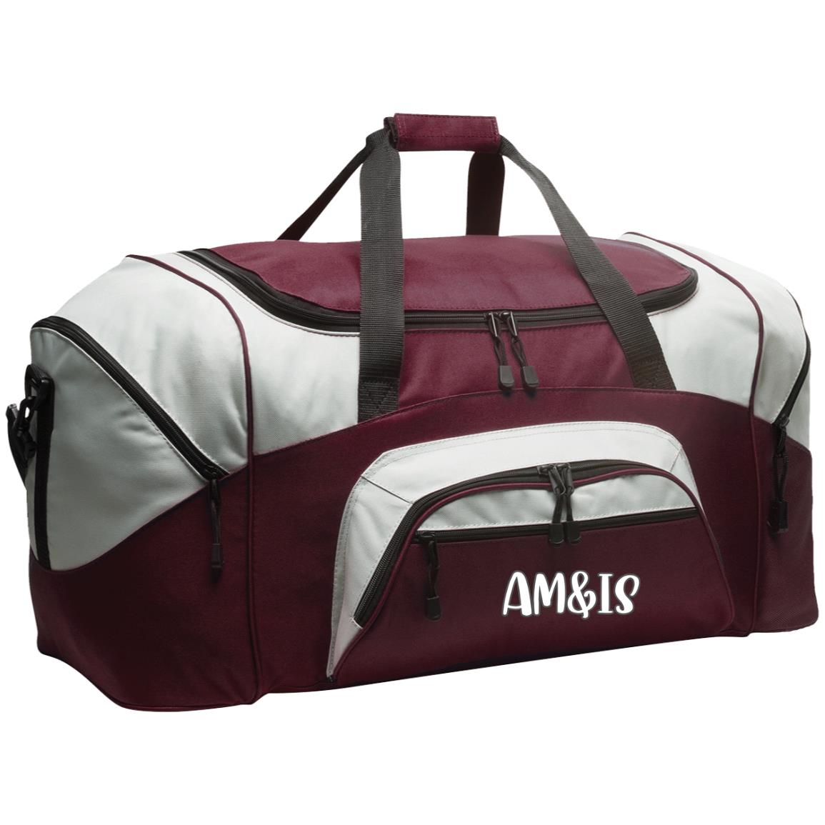 MAROON/GRAY ONE SIZE - AM&IS Activewear Colorblock Sport Duffel - duffel bag at TFC&H Co.