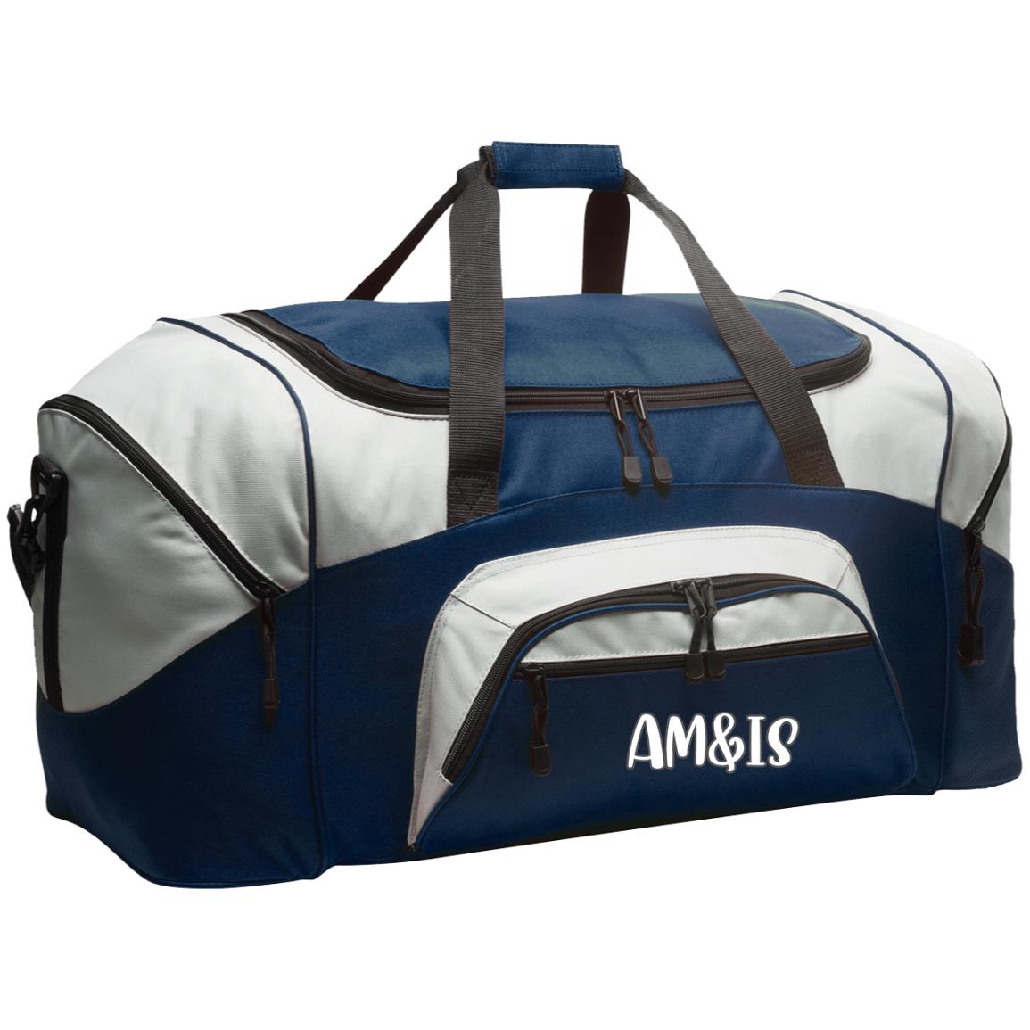 NAVY/GRAY ONE SIZE - AM&IS Activewear Colorblock Sport Duffel - duffel bag at TFC&H Co.